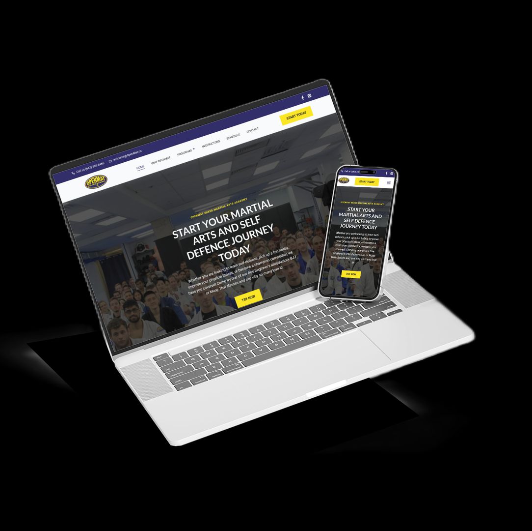 OpenMat MMA website on mobile phone and laptop