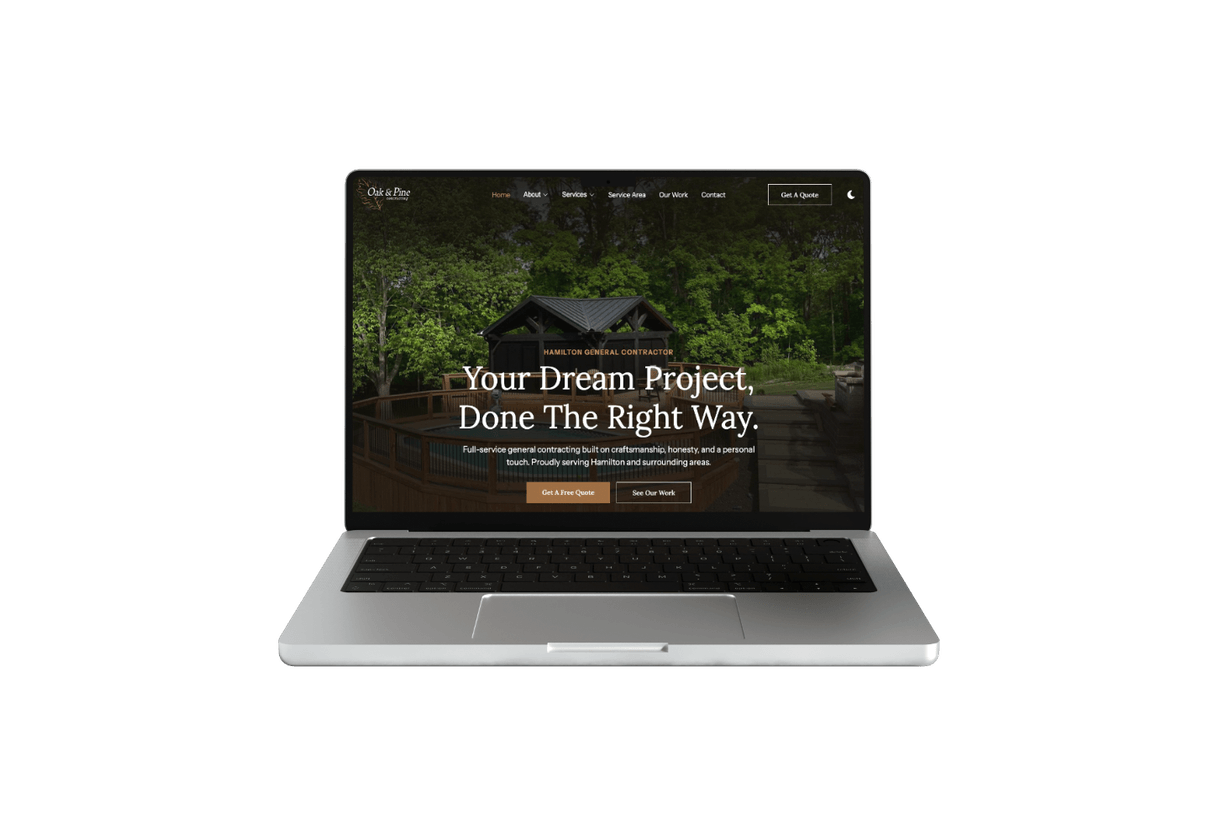 Mobile and
						laptop screens for Oak & Pine Contracting